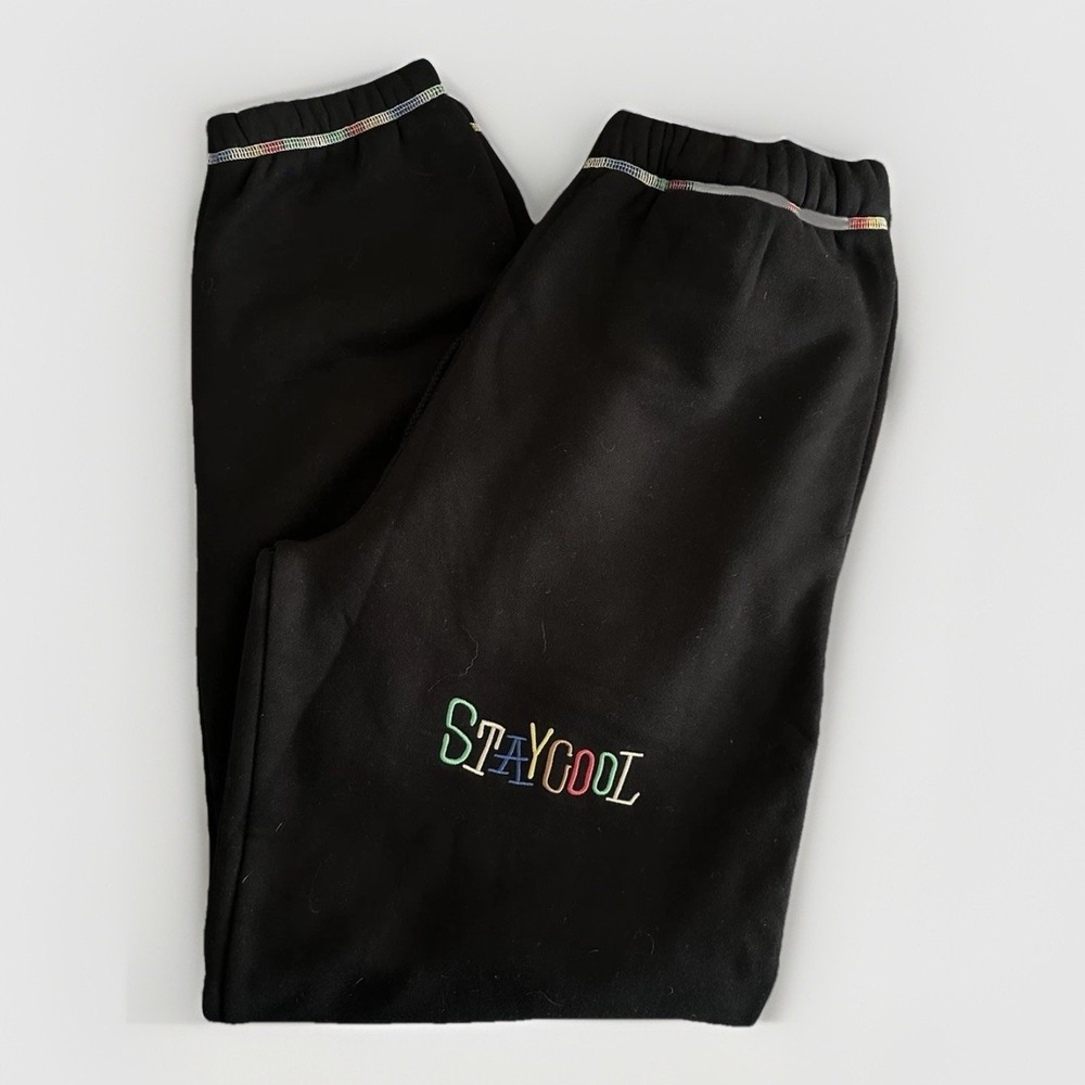 Stay Cool Sweatpants Large Black Jogger‎ Rainbow Logo NWT Revolve Lounge Pants